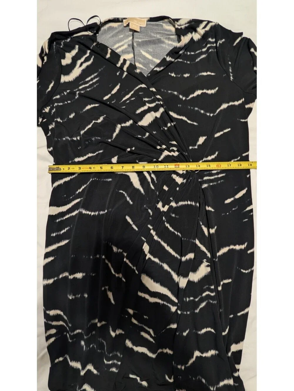 Michael Kors Black White Animal Print V-Neck Faux Wrap Dress Size 2X